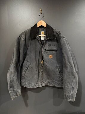 Carhartt Detroit Black Canvas Workwear Jacket with Blanket Lining Large